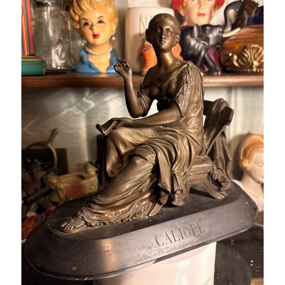 Antique Signed Houlet French Calliope Bronze  Sculpture Art Nouveau